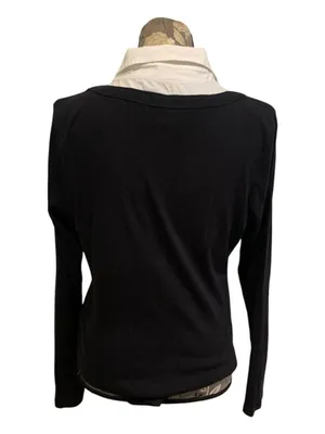 Pilcro Black V-Neck Bodysuit with White Faux-Collar XL NWOT thumbnail 7