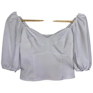 Abercrombie & Fitch White Sweetheart Smocked Puff Sleeve Crop Top Blouse Size XS thumbnail 2