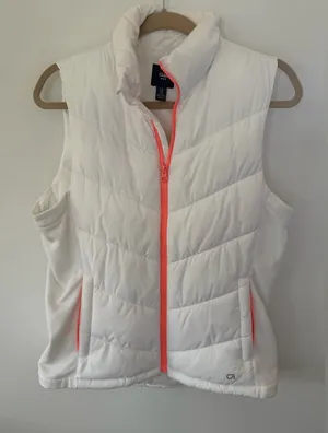 GAP White Puffer Vest with Coral Zipper thumbnail 1