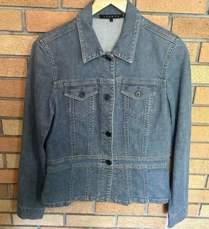 Theory Blue Denim Crop Long Sleeve Button Up Button Cuff Jacket Size Medium thumbnail 1