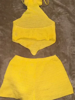 SHEIN Bright Yellow Crochet Floral Accent Top thumbnail 4