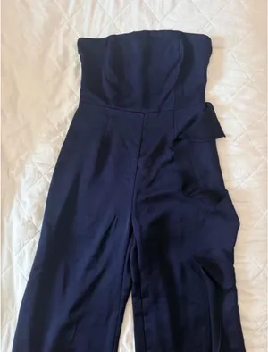 Lulus Navy Strapless Satin Jumpsuit thumbnail 4