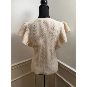 Banana Republic Junie Wool Cable Knit Sweater Cream Ruffle Flutter Cap Sleeve thumbnail 6