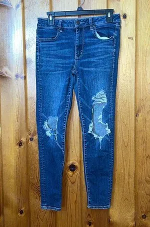 American Eagle outfitters super stretch X jeans high rise jeggings 8 distressed​ thumbnail 1