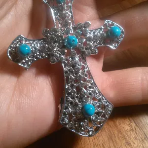 Blue Howlite Silvertone and Stainless Steel Pendant Necklace thumbnail 10