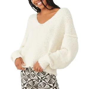 We The Free Free People Theo V Neck Sweater Cream Textured Knit XL OB1368374 thumbnail 4