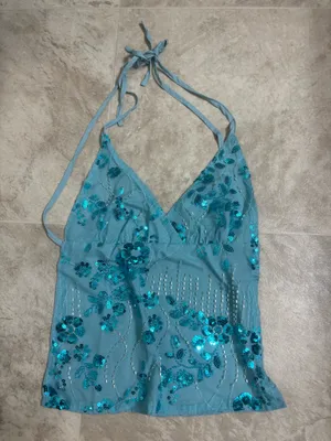 Blue Beaded tank top thumbnail 2