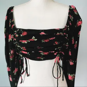 WILD FABLE | Black Y2K Floral Smocked Crop Top Sz L thumbnail 3