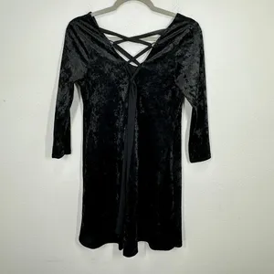 A. Byer 90s Black Crushed Velvet Mini Dress Long Sleeve V Neck Grunge Whimsigoth thumbnail 6