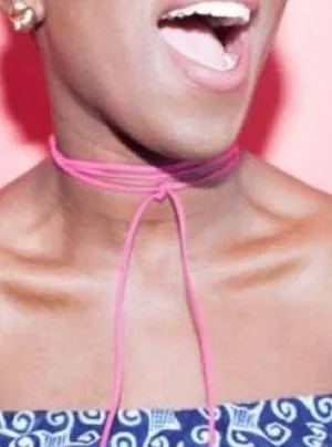 Barbie Bubblegum Pink Long String Wrap Around Tie Choker Necklace thumbnail 1