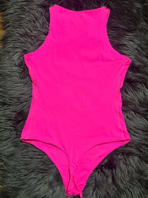 SKIMS Neon Pink Fuchsia Bodysuit High Neck One-Piece Size Small thumbnail 5
