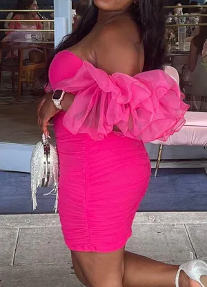 Pink Puff Sleeved Dress Size L thumbnail 2