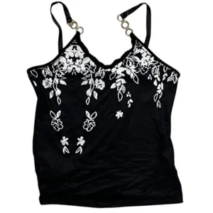 Ladies Fashion Flower Print Metal Chain Sleeveless Sling tank Top Black y2K vibe thumbnail 4