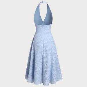 Rihoas Blue Textured Backless Halter Midi Dress thumbnail 2