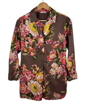 Soft Surroundings Floral Tunic Top Size S/M Long Sleeve Boho‎ Artsy Cottage Fall thumbnail 1
