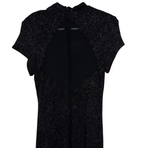 Vintage Night Way Collections Maxi Dress Women 12 Black Silver Glitter Mesh Hoco thumbnail 5