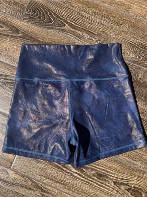 Offline by Aerie Goals High Rise Shorty Shorts Large Blue Metallic Shimmer 4” thumbnail 4