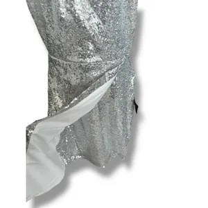 New Lulu's Hilaria Silver Sequin Bodycon Mini Halter Dress Faux Wrap Hem Small thumbnail 4