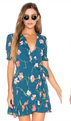 Privacy please revolve floral faux wrap dress blue‎ sz XS thumbnail 1