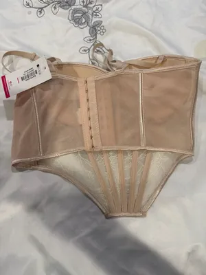 Kaylee Kollection Lacing Mesh Corset Bustier Tan Size L thumbnail 5