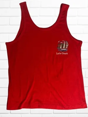 5/$25 Vintage Ched by Anvil Lake Ozark‎ Women's Tank Top Red The Ozarks thumbnail 1