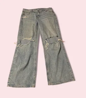 American Eagle Outfitters Light Blue Distressed Wide Leg stove pipe Jeans thumbnail 1