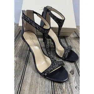 Imagine Vince Camuto BLACK Glitter T-Strap Stiletto Sandal Heels SHOES SZ 8 thumbnail 2