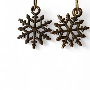 Handmade Crimson Red & Antique Bronze Snowflake Drop Earrings thumbnail 2