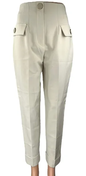 Zara Women's Off White High Waisted Pleated Straight Trouser Dress Pants Size S thumbnail 1