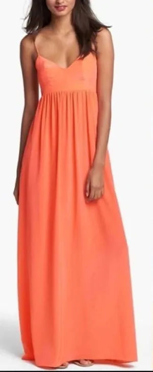Amanda Uprichard Maxi Dress Sleeveless Embroidered Floral Silk Orange Size‎ XS thumbnail 1
