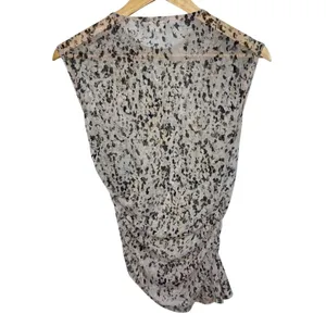 Abercrombie & Fitch White Black Sheer Animal Print Ruched Sleeveless Blouse Sz S thumbnail 3