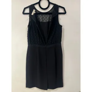 Ann Taylor Loft Black Mesh Polka Dot Ruffled Sheath Knee Length Dress Si… thumbnail 5