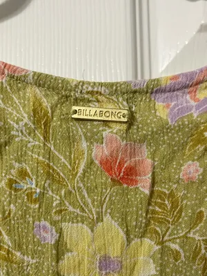 Billabong Spring Daze Babydoll Romper Size Small Floral Green thumbnail 6
