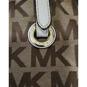 MIchael Kors Signature Jet Set Logo Canvas Shoulder Tote Bag Mocha‎ Leather Trim thumbnail 5