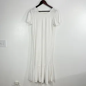 White Burnout Paisley Maxi Hawaiian Dress Short Sleeve Ruffle‎ Hem Beach Resort thumbnail 2