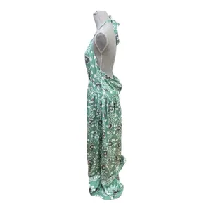 SHEIN Green, White and Gray Halter Maxi Dress with flowers size L thumbnail 4