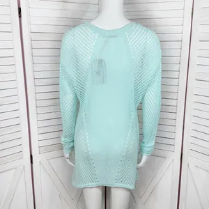 Paradise Shores Open Knit Mesh‎ Beach Sweater Swim Cover Aqua Green Medium thumbnail 4
