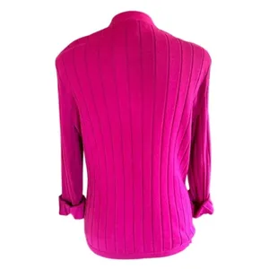 Chaps Hot Pink Ribbed Cardigan Sweater – Size M, Gold Crest Buttons thumbnail 4