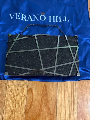 Verano Hill Black Glitter Evening Clutch with Chain thumbnail 3