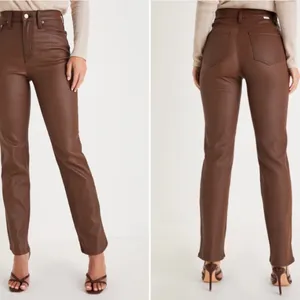 LULUS Sexy Chic Faux Vegan Leather Date Night Straight Leg High Rise Denim thumbnail 4