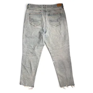 American Eagle Strigid Mom Jeans Light Wash High Rise Raw Hem Size 14‎ Regular thumbnail 2