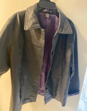 Elegant Black Leather Jacket with Purple Interior LG HOOK Size: S thumbnail 6