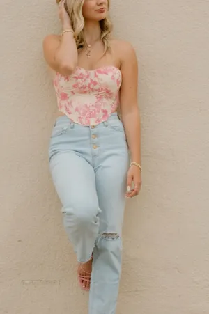 Olivaceous Pink Floral Corset Top thumbnail 5