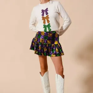 SO‎ ME Mardi Gras Checker Sequins Mini Skirt Size L thumbnail 3
