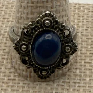 Blue Silver Tone‎ Statement Ring Filigree Victorian Style Goth Whimsigoth thumbnail 3