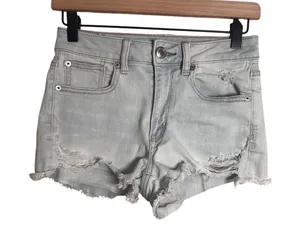 American Eagle‎ Hi-Rise Shortie Distressed Denim Shorts Light Wash Blue Size 2 thumbnail 1
