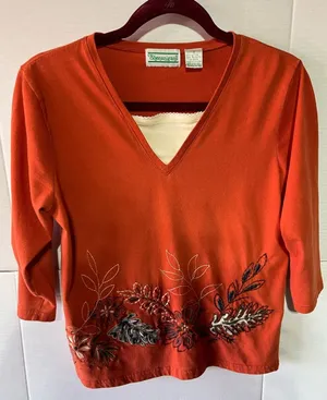 VINTAGE SHENANIGANS (S) BURNT ORANGE FALL TOP‎ thumbnail 1