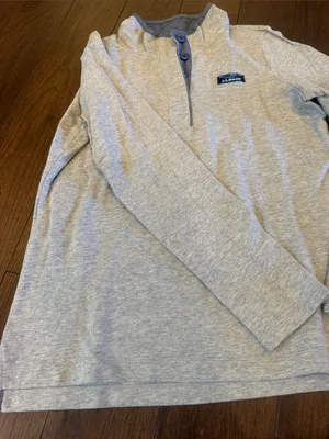 L.L. Bean Light Gray Heather Henley Pullover Size Small thumbnail 5