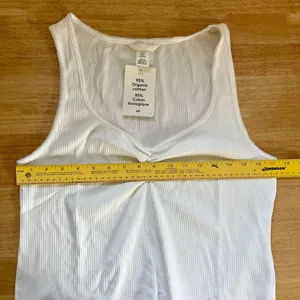 H&M White Ribbed Ruched Tank Top Organic Cotton US XL thumbnail 4