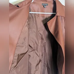 Nina Leonard Cognac Brown Faux Leather Zip Moto Jacket Women’s Medium thumbnail 3
